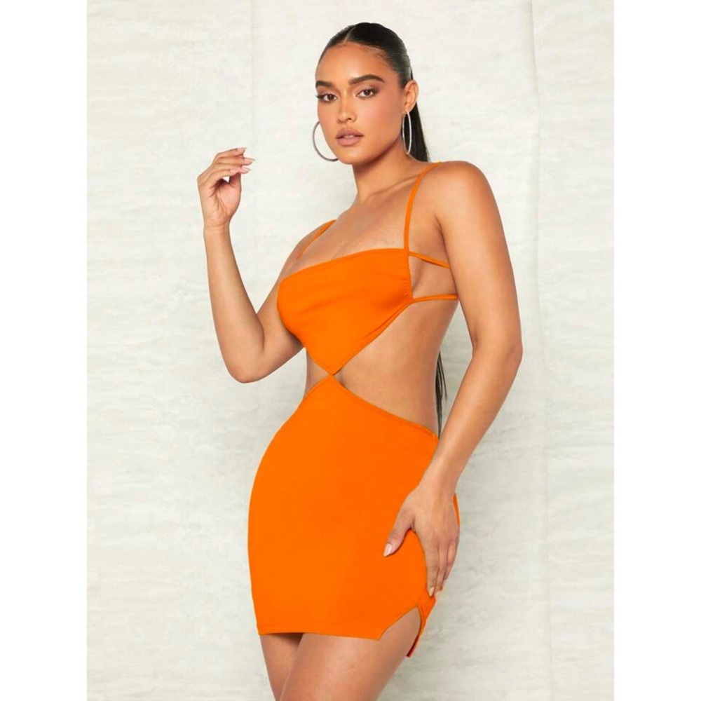 Shein Dress Mini Bodycon Orange Cutout Backless Medium M